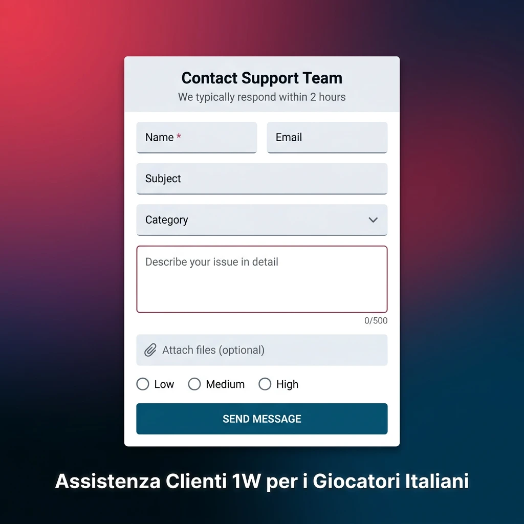 Assistenza clienti 1W disponibile 24/7 tramite live chat, email e Telegram per giocatori italiani