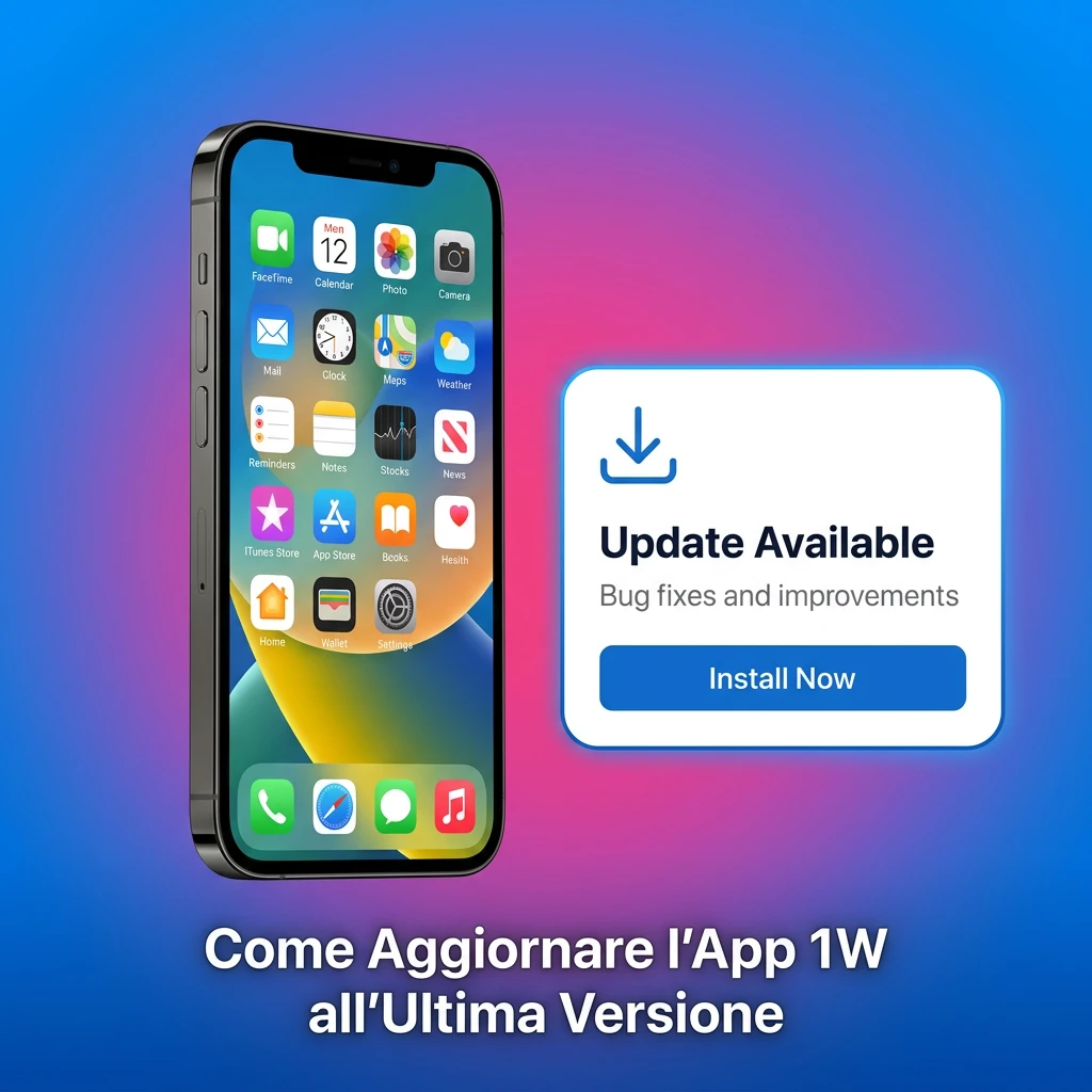 Schermata dell'app 1W PWA sempre aggiornata automaticamente nel browser senza download manuali