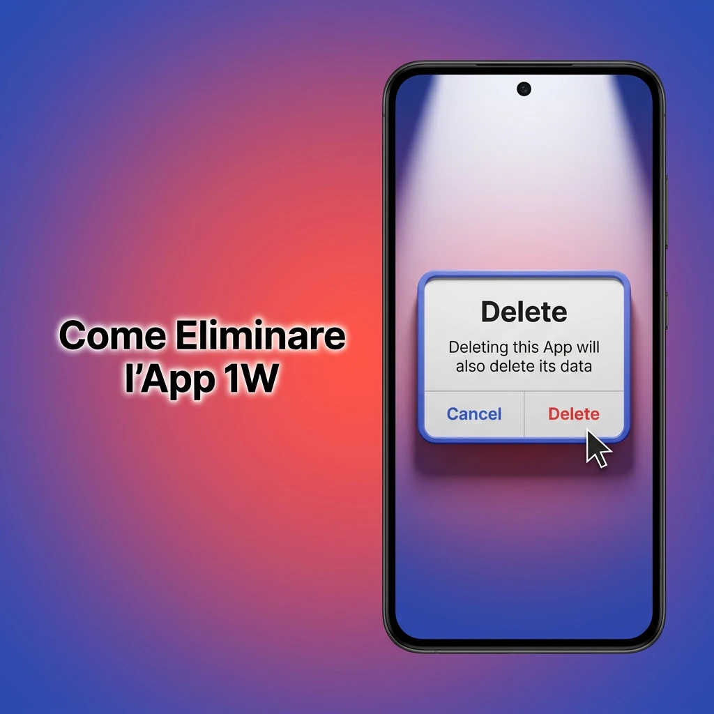 Guida per eliminare l'app 1W da Android e iPhone, con icona dell'app e passaggi di disinstallazione