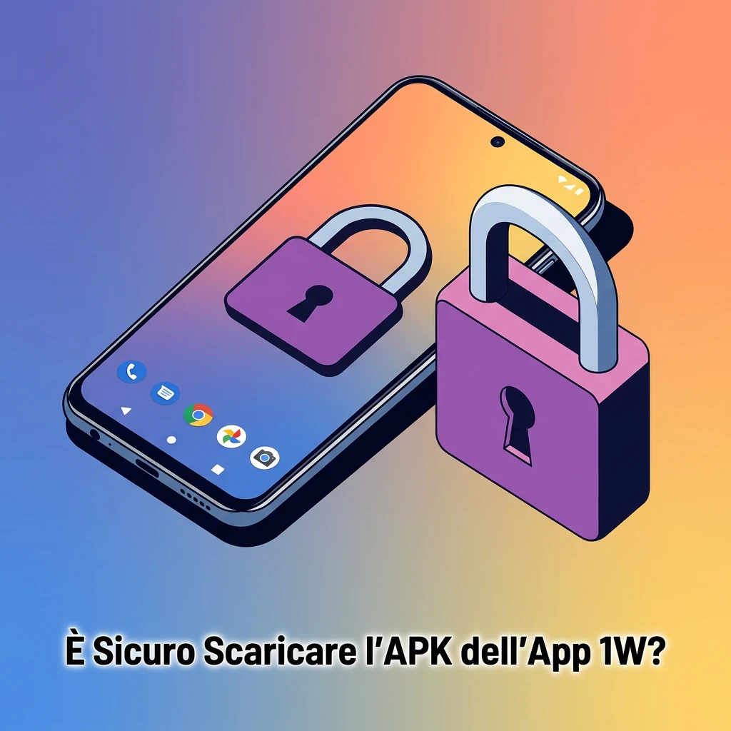 Icona di sicurezza con lucchetto SSL e logo 1W APK su sfondo blu