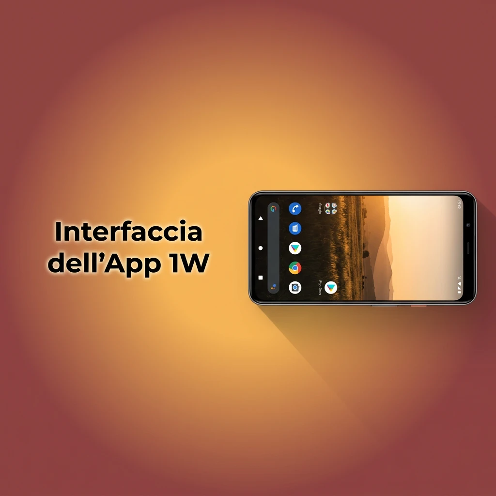 Interfaccia app mobile 1W con navigazione intuitiva, accesso rapido a giochi, scommesse e cassa su smartphone