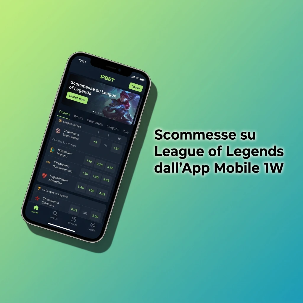 App mobile 1W per scommesse su League of Legends su iOS e Android con accesso rapido a tornei ed esports